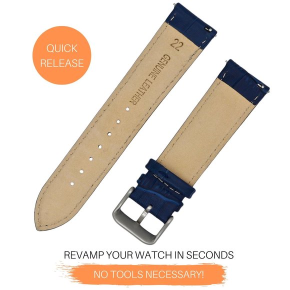 Blue Genuine Leather Replacement Watch Band -Quick Release - 16mm 21mm 24mm - Picture 3 of 5